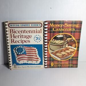 Vintage Lot of 2 Beta Sigma Phi International Cookbooks Bicentennial Casseroles